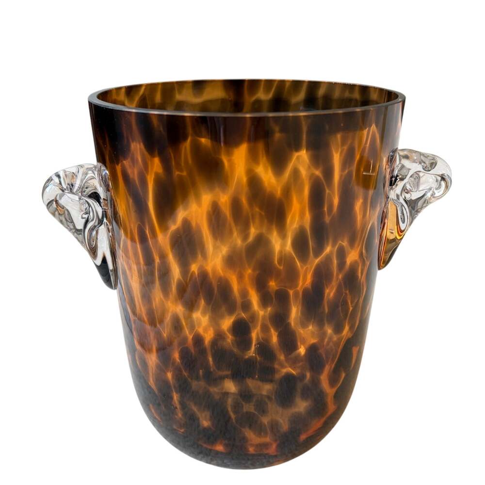 Handblown Tortoise Shell Glass Ice Bucket 8in Chic Barware by Rachel Zoe New